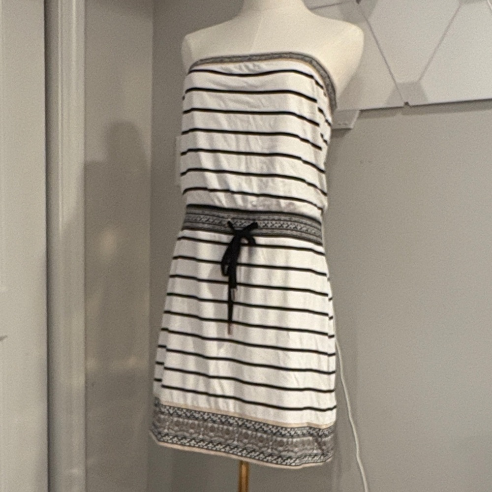 White House Black Market Strapless Dress with Black Stripes